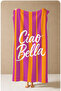 Retro Ciao Bella Written Orange Purple Striped Patterned 70X150 Beach Towel - Cotton Bath Towel - 4