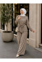 Women's Aerobin Fabric Back Zippered Belted Wide Leg Two-Piece Set - 2