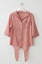 Salmon Color Shirt Collar 3/4 Sleeves Buttoned Waist Tie Back Brodered Cotton Woven Blouse 65 60 - 2