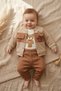 Milo Teddy Bear 3-Piece Baby Set - Cotton Waffle Knit Cardigan, Bodysuit and Pants Set - Earth Tones