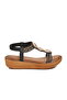 Black Rubber Band Soft Comfortable Thick Sole Stone Detailed Women's Sandals B181 Z