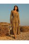 Desen2 Floral Patterned Square Neck Waist Detailed Long Sleeve Midi Dress 581413 - 3