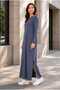 Women's Long Sleeve Crew Neck Side Slit Long Dress - 4