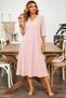 Women's Short Sleeve V-Neck Wrinkled Midi Dress - 2