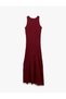 Slim Fit Tulle Detailed Viscose Sleeveless Crew Neck Long Knitwear Dress - 6