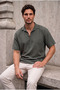 Como 100% Cotton Brit Detailed Short Sleeve Polo Collar Men's Shirt - Khaki - 4