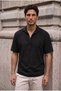 Como 100% Cotton Brit Detailed Short Sleeve Polo Collar Men's Shirt - Black