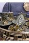 Khaki Leopard Pattern Footed Porcelain Cup Set - 6