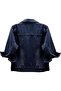 Womens Cropped Denim Jacket Jean Jacket 3/4 Sleeve Trucker Coat | Oversized Denim Shacket with Fraye - 3