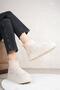 Beige Suede Stretch Women's New Season Mini Boots with Dense Wool Embroidery Inside - 2
