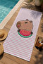 Pink Striped Capybara and Watermelon Patterned 70X150 Beach Towel - Cotton Bath Towel - 3