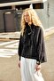 Polka Dot Collar Detailed Scarf Shirt Black