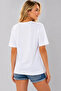 Women's White Bicycle Figured Stone Embroidered Cotton Oversize T-Shirt - 3