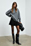 Karius Women's Organic Cotton Fleece Inside O Oversized Round Neck Gray Sweatshirt - 5