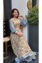 Women's Authentic Patterned Belted Dress |   Drawstring Balloon Sleeves Lined Chiffon Dress with Transparent Sleeves Ethnic Pattern - 3