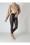Women's Brown High Waist Skinny Jeans with Shiny Texture - 3
