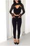 Women's Black Striped Stone High Waist Stone Stripe Detailed Cut-Cut Leg Black Jean Trousers - 3