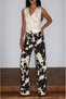 Women's Brown Jean Trousers High Waist Loose Leg Cow Pattern Long Wide Leg - 2