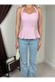 Women's Pink Blouse Halter Neckline Sweetheart Neckline Peplum Cut Sleeveless Woven - 3