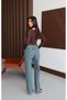 Women's Green Tint High Waist Straight Fit Green Toned 5 Pocket Straight Leg Jean Trousers - 5