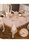 Karanfil Gardenya Linen Dining Set Table Set for 12 People 26 Pieces 160 × 260 cm Runner Set Cappuccino