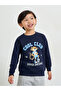 Boys Navy Blue Graphic Print Oversized Sweatshirt