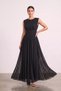 Women's Crew Neck Draped A-Line Lycra Tulle Long Evening Dress - 2