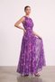 Women's Crew Neck Draped A-Line Lycra Tulle Long Evening Dress - 3