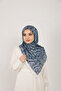 Patterned Square Scarf – Turquoise Navy Blue Floral Motif Silky Textured Scarf