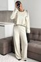 Women's Knitwear 2-Piece Set – Ruffle-Trimmed Knitted Sweater and Wide-Leg Pants - 4