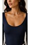 Women's Navy Blue Round Neck Long Sleeve Viscose Elastane Basic Blouse - 2