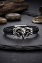 Stainless Steel and Leather Bracelet with Bull Head Figure 902868
