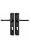 Matte Black Door Handle Set with Long Backplate, Modern Interior Door Lever with Lock Hole, Heavy-Duty Hardware Pack for Bedroom, Bathroom, and Office (Front & Back Pair)