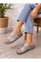 Women's Silvery Double-Strapped Adjustable Buckle Comfort Sole Slippers - 3