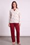 Women's Burgundy Battal Size V-Neck Floral Patterned Long Sleeve Pajama Set
