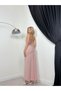 Women's Powder Strapless Long Maxi Dress with Gathered Detail and Tie Back - 2