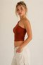 Women's One-Shoulder Asymmetrical Collar Ribbed Stretchy Body-Hugging Sleeveless Basic Crop Blouse - 2