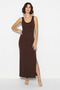 Women's Scarf Detailed Backless Slit Maxi Bitter Brown Dress - 5