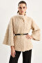Women's Belt Detailed Soft Textured Plush Poncho Cream - 2