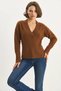 Women's V-Neck Waist-Fitted Ribbed Knit Camel Sweater - 6