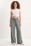 Women's Asymmetrical Waist Detailed Pocketed Comfortable Modal Dark Mint Trousers - 7