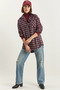 Women's Oversized Plaid Red and White Shirt with Single Pocket Detail - 6