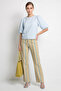 Women's Crew Neck Balloon Sleeve Open Back Tie Detailed Light Blue Blouse - 2