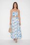 Women's Floral Patterned Crop Blouse Button Detailed Midi Ecru Blue Skirt Set - 3