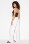 Women's Elastic Waist Cotton Loose White Trousers with Pocket Detail - 5