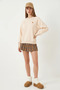 Women's Crew Neck Heart Embroidered Three-Thread Raised Beige Sweatshirt - 2