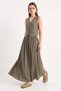 Women's Khaki Suit with Vest and Pocket Detail, Flared Skirt - 3