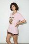 Women's V-Neck for Love Embroidery and Beading Embellished Oversize T-Shirt Powder - 2