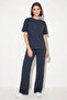 Women's Comfortable Flexible Modal Indigo Top and Bottom Set - 4