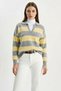 Women's Striped Polo Collar Knitwear Gray Yellow Sweater - 2